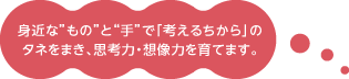 身近な「もの」と「て」で「考えるちから」のタネをまき、思考力、想像力を育てます。